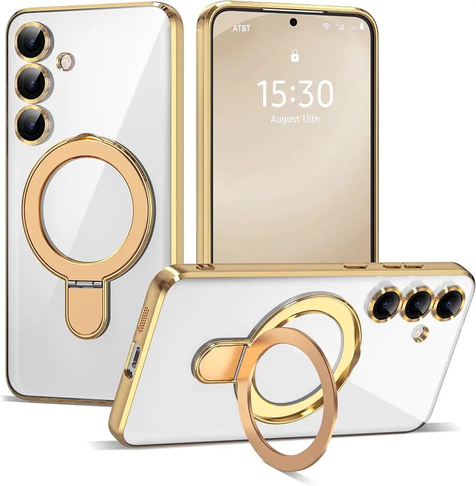 Plating Clear Case for Samsung Galaxy S24 FE with Stand 6.7",Gold