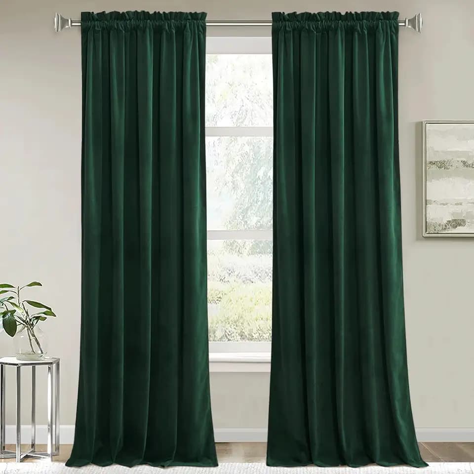 RYB HOME Green Velvet Blackout Curtains 84 inches for Bedroom Living Room