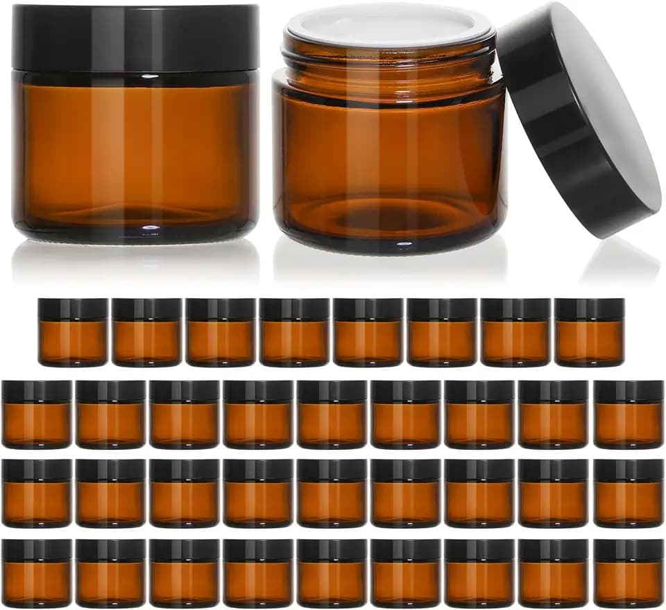KEYWING 35PCS 2oz Amber Small Glass Cosmetic Jars with Lids for Lotion