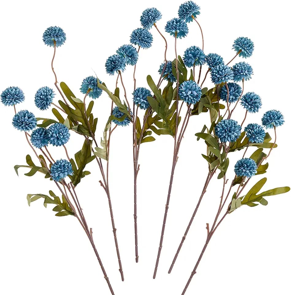 SITUMEIZI Blue Fake Silk Pompon Mums Artificial Flowers with Stems