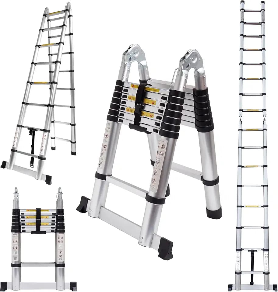 16.5FT A-Frame Telescoping Ladder,Multi Position Ladder with Stabilizer bar