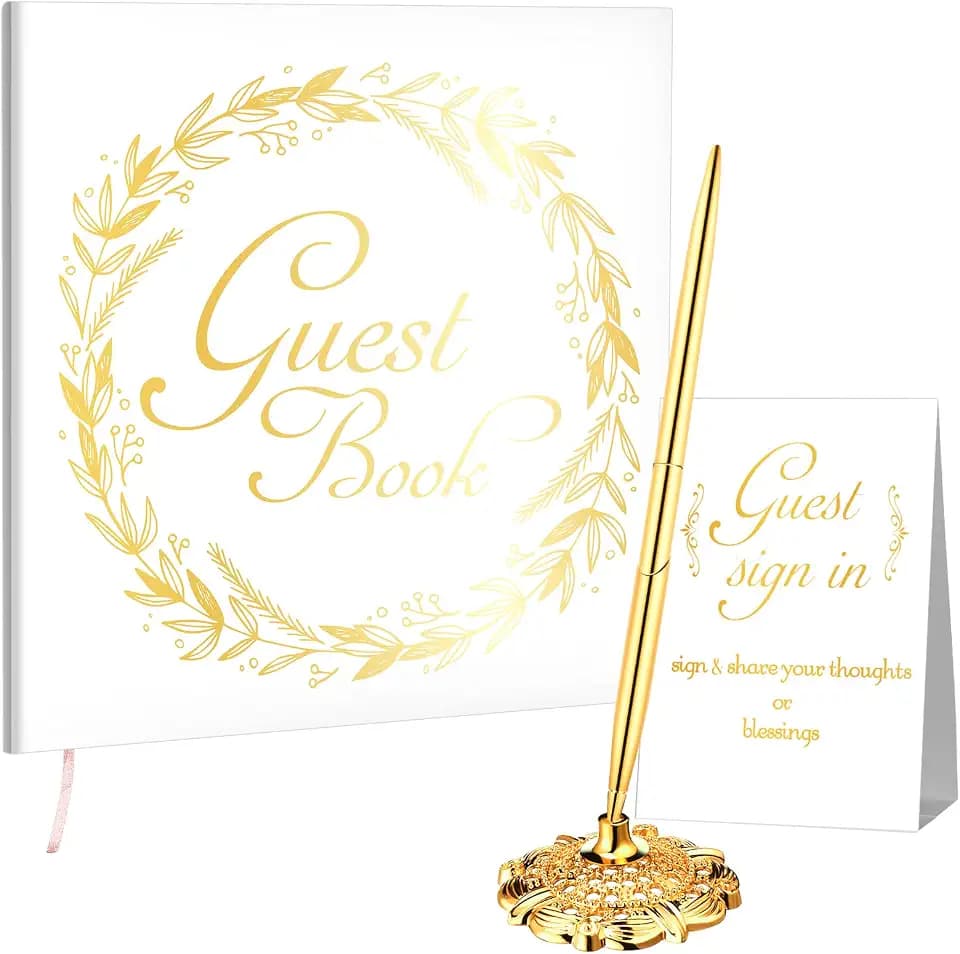 Junkin Wedding Guest Book with Pen Table Cards 9x9 Inch,Romantic Style