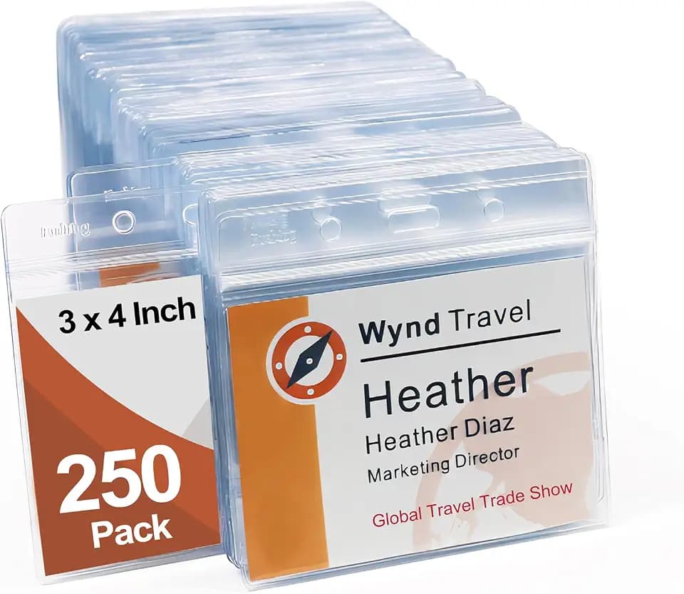 3x4 Inch Name Badge Holders - Fushing Clear Plastic Horizontal Name Tag Badge ID Card Holders for 3 x 4 Inch Name Badge Inserts or Name Tag Inserts (250)