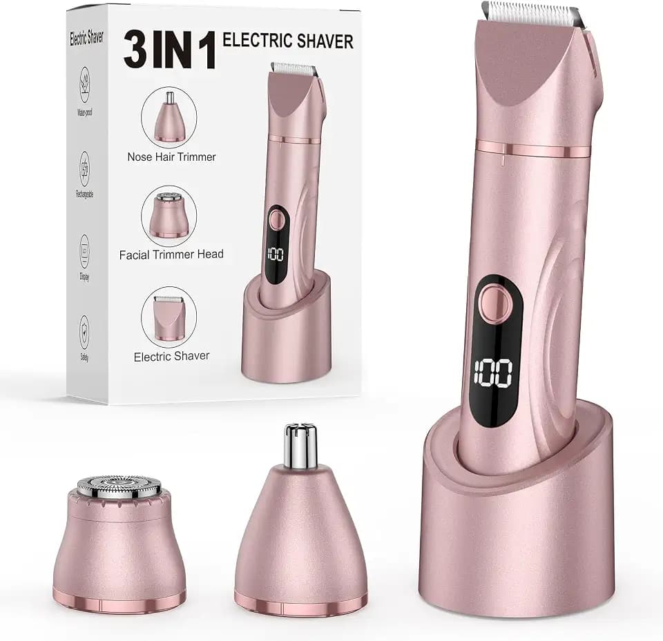 Rasierer Damen, 3-in-1 Intimrasierer für Frauen Elektrisch für Körper Scham und Nasenhaartrimmer Nass- und Trockengebrauch Wiederaufladbarer Trimmer WTTH001