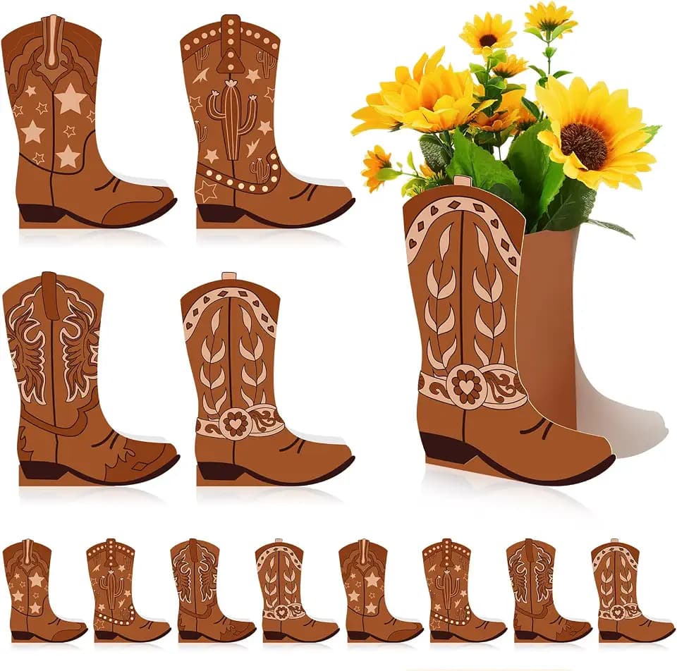 12 Set Western Cowboy Boot Centerpiece Box Rodeo Table Vase Decor