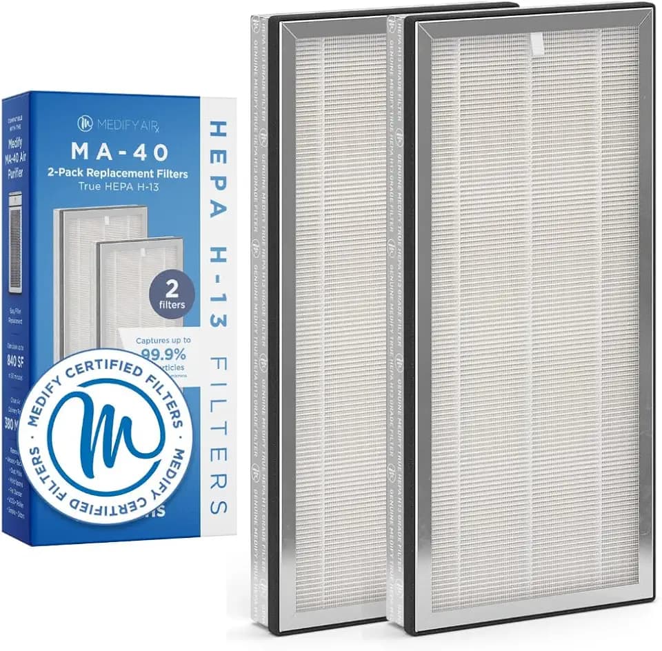 Medify MA-40 Genuine Replacement Filter for Allergens, Smoke, Wildfires, Dust, Odors, Pollen, Pet Dander | 3 in 1 with Pre-filter, HEPA and Activated Carbon for Removal to 0.3 Microns | 2-Pack