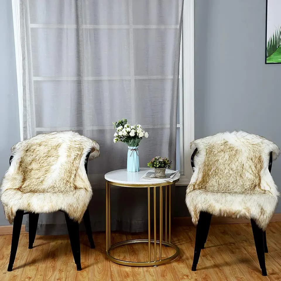 Carvapet 2pc Faux Sheepskin Rug Set - 2x3ft Luxury Fluffy Chair Cover Mats
