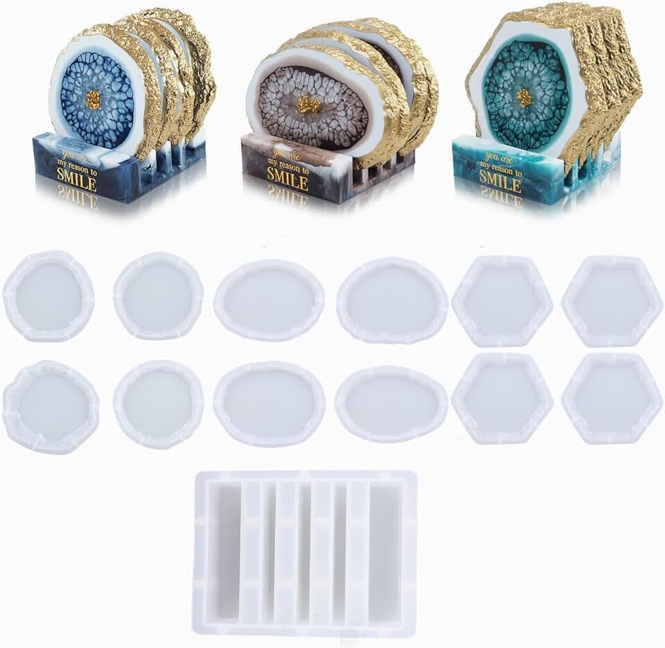 13pcs Irregular Silicone Coaster Mold Set with Coaster Stand Epoxy Mold for Resin Casting Craft DIY Art