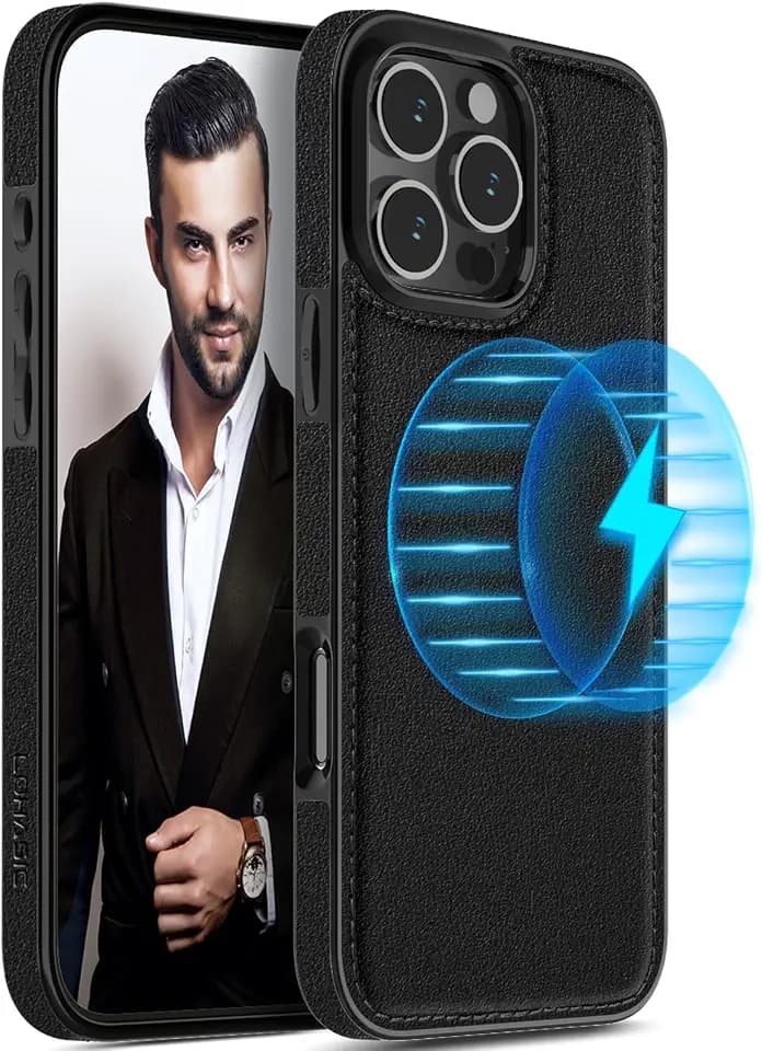 LOHASIC for iPhone 16 Pro Max Case Leather, Magnetic Phone Case Men, Black