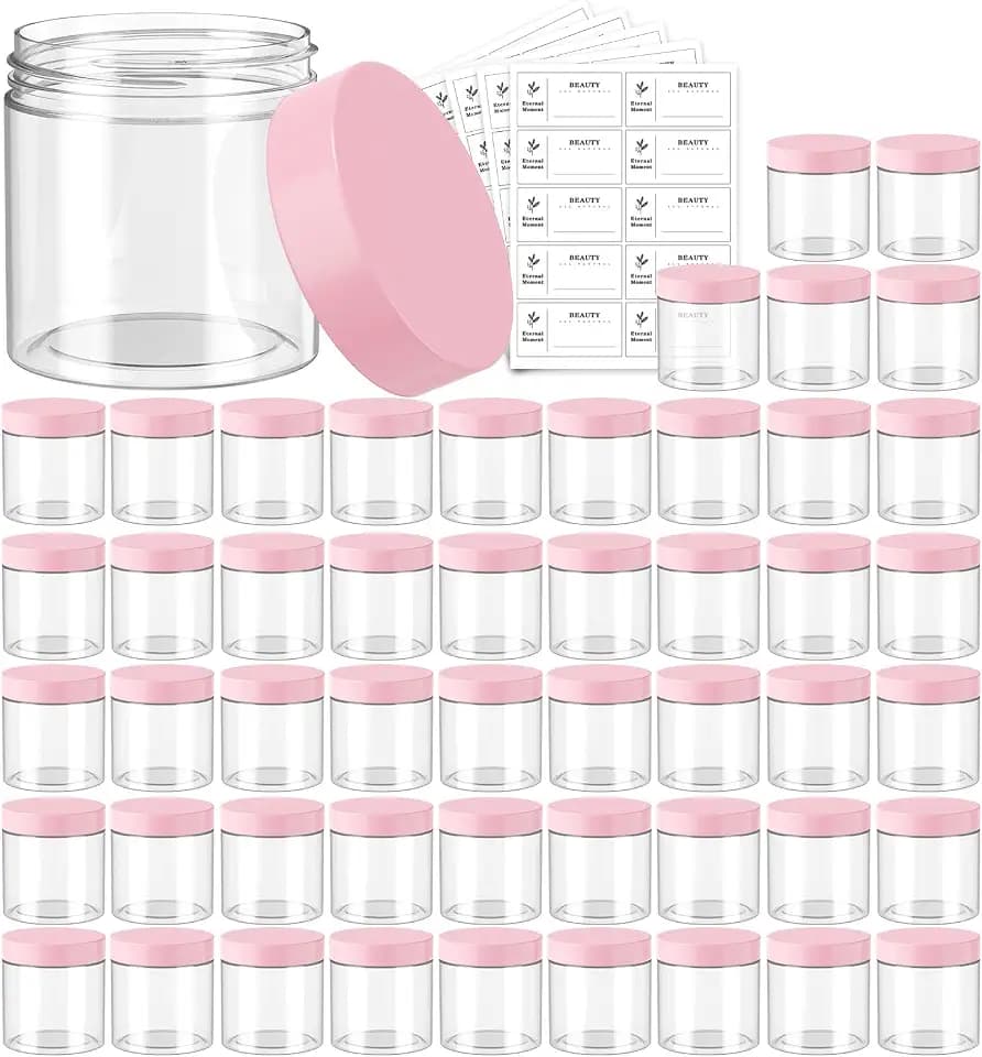 Eternal Moment 50 Pack 4 OZ Plastic Jars Clear Cosmetic Container with Lids