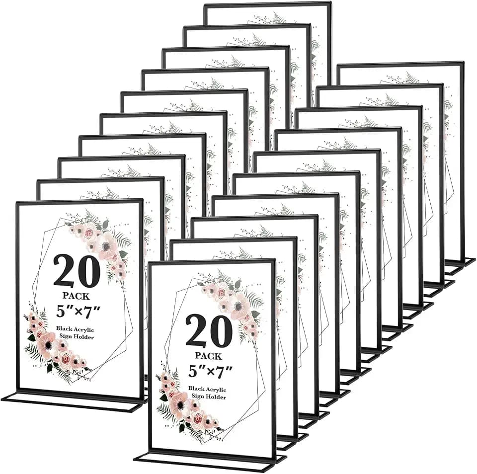 20 Pack 5x7 Acrylic Sign Holders, Wedding Table Numbers Frames Black