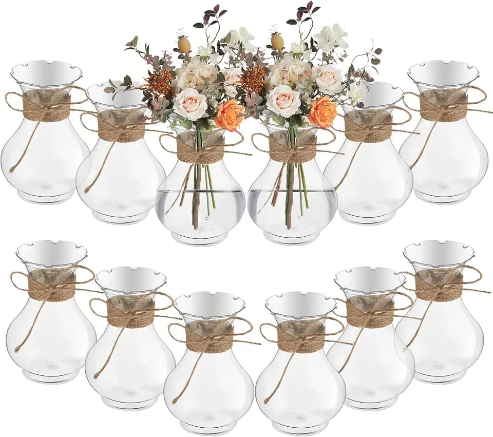 Bokon 5.7" Plastic Small Bud Vases Bulk for Centerpieces, 12 Pcs