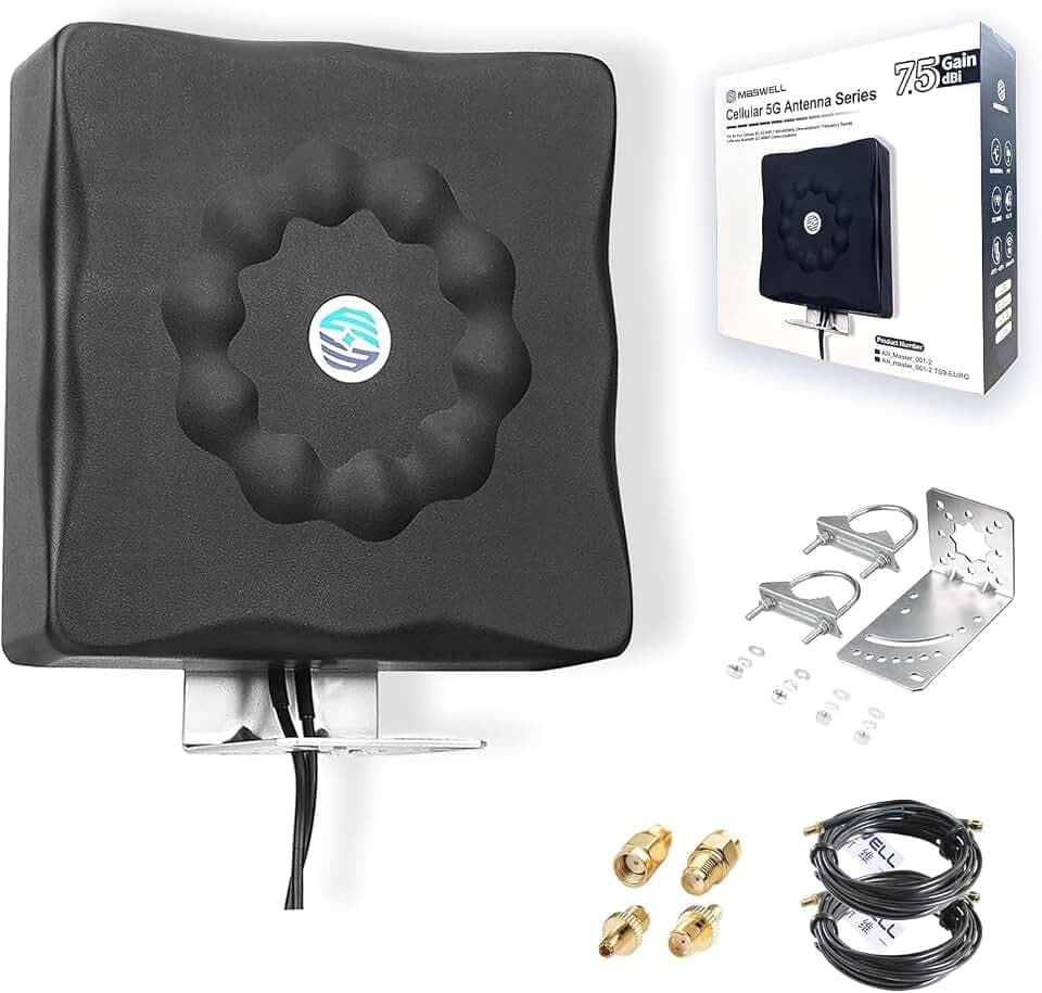 Maswell 4G 5G Außenantenne 2X2 MIMO, Bis zu 7,5 dBi 600-8000MHz Kreuzpolarisiert 5GA 5G NR, WiFi 6E WiFi 7 Ready, Outdoor Optimiert Routersignal