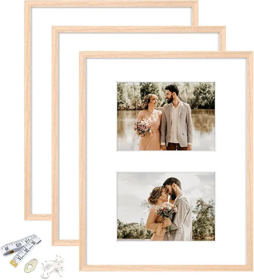 11x14 Picture Frame,OAK Wood Photo Frame 8x10 with Mat or 5x7 with 2 Mat