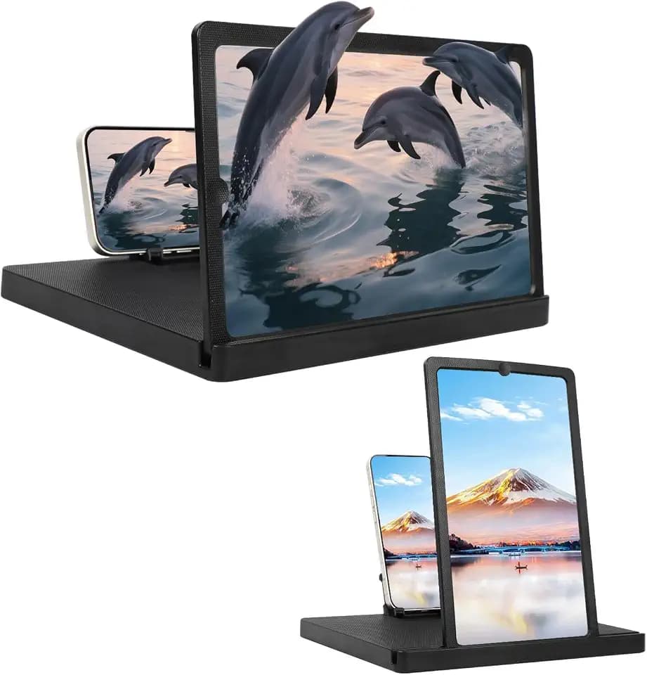 Screen Magnifier for Cell Phone, 3D HD Screen Magnifier Projector Screen Enlarger for Movies, Videos, and Gaming, Foldable Phone Stand with Screen Amplifier, Portable with All Smartphones (12-Inch)