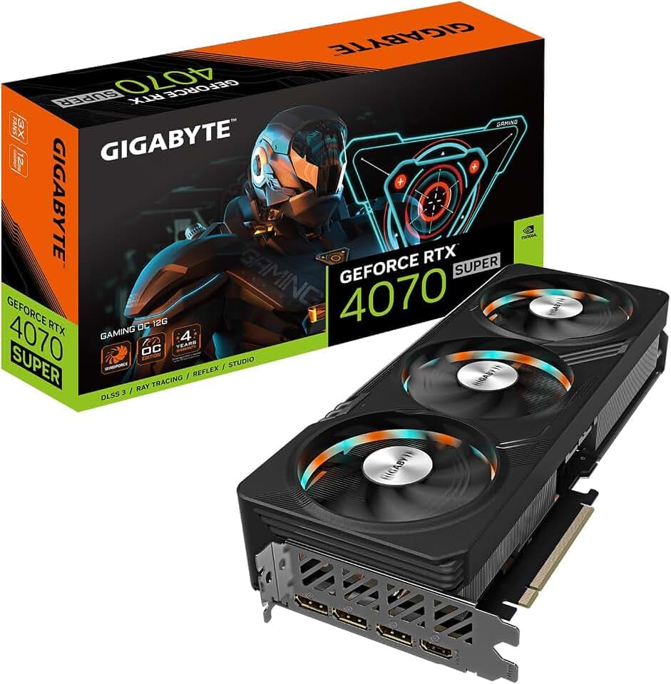 GIGABYTE GeForce RTX 4070 Super Gaming OC 12G Grafikkarte, 3X WINDFORCE Lüfter, 12GB 192-Bit GDDR6X, GV-N407SGAMING OC-12GD Grafikkarte