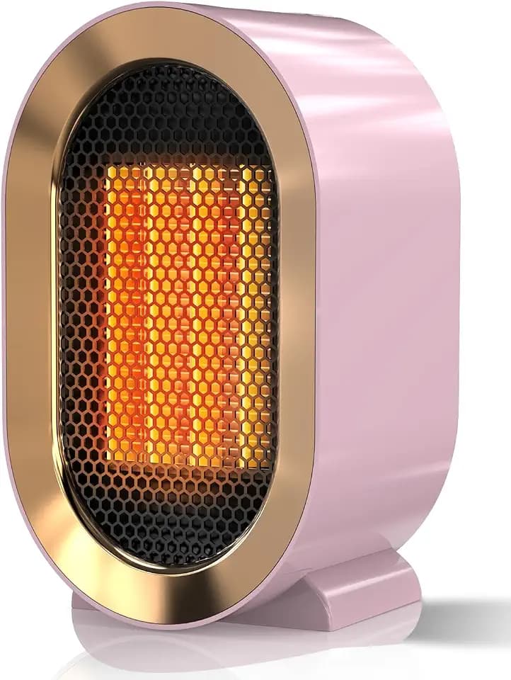 QQT Space heater,Portable PTC Ceramic Space Heater for Indoor Use,Quiet Desk Heater for Office,Energy-Saving Bathroom Heater,Tipping and Overheating Protection,Dumping Shutdown,Pink