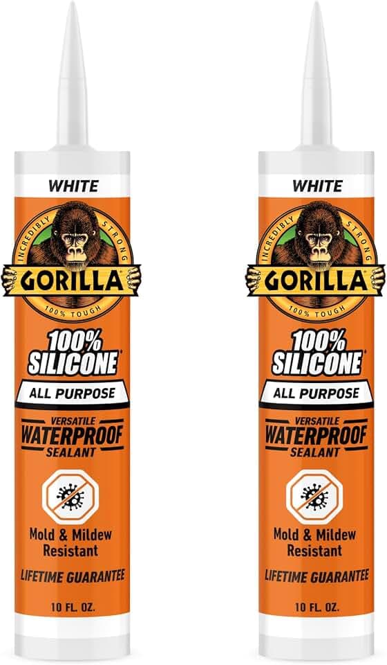 Gorilla 100% Silicone Sealant Caulk, White, 10 oz Cartridge, 2-Pack