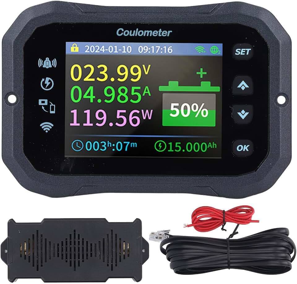 WiFi-Batterie-Monitor, 0–400 A, 10–100 V Batteriekapazitätsmonitor, Farbbildschirm, RVBatterie, Fernüberwachung, bidirektionale Erkennung, Blei und Cid-Lithium-Tester für Auto, Wohnmobil, ATV, SUV