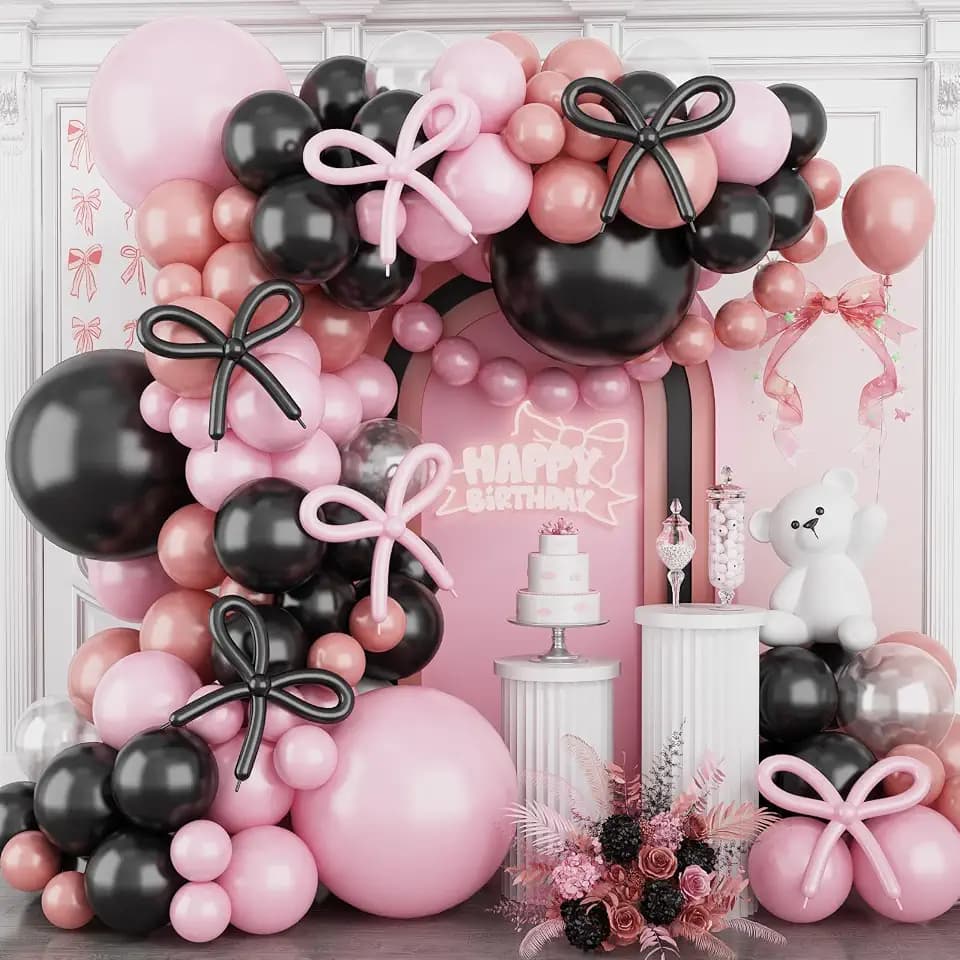 Pink and Black Balloon Arch Kit,120Pcs Retro Dirty Pink Black Clear Balloons Garland Different Sizes for Girls Women Birthday Wedding Baby Bridal Shower Party Decorations