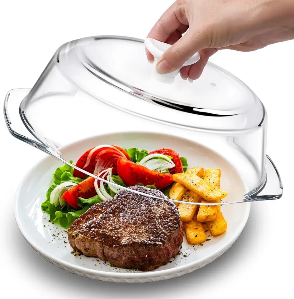 New Upgrade Glass Microwave Cover for Food with Ceramic Handle & Screw