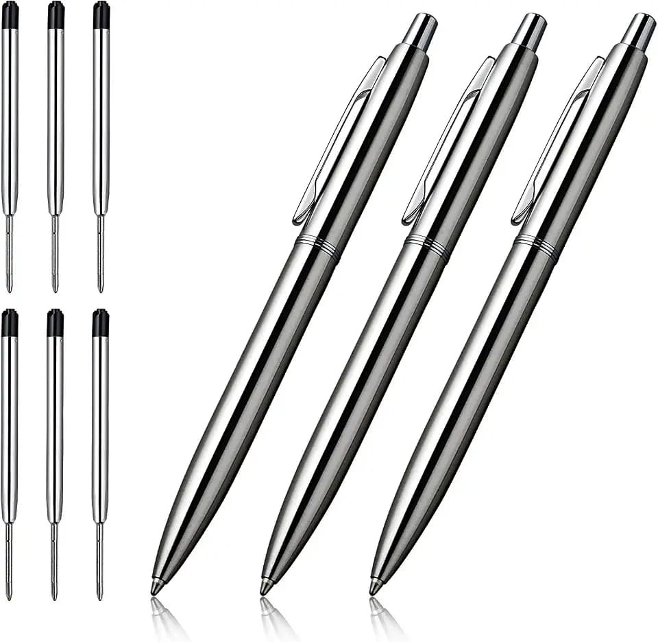 ChaoQ 3 Pcs Retractable Metal Ballpoint Pens, for Gift, Business, Office