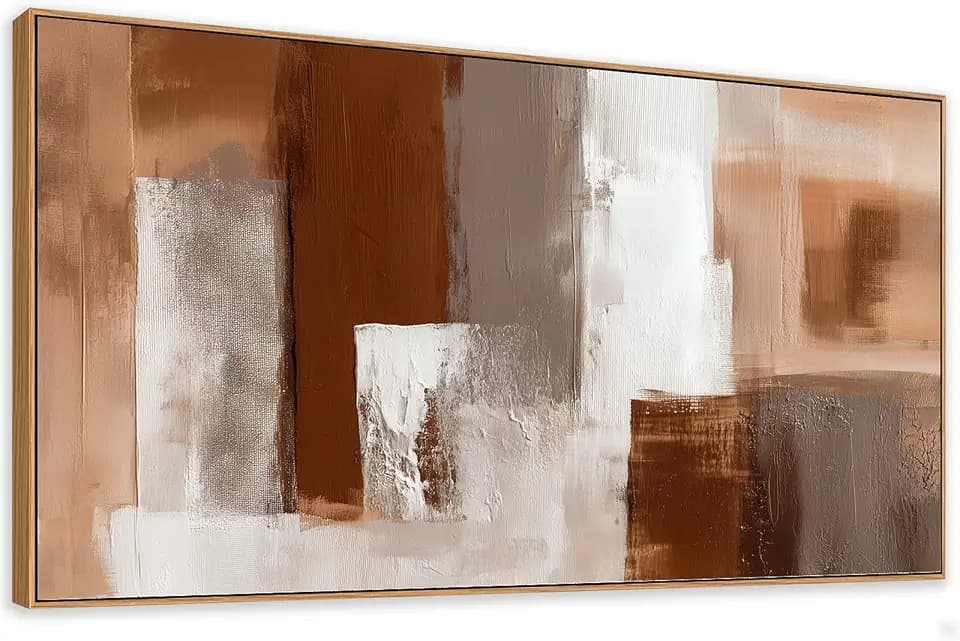 HUADAOART Abstract Canvas Wall Art Brown Beige Framed Painting