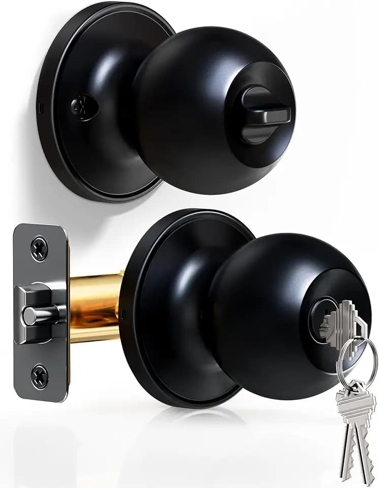 Veise Keyed Entry Door Knob with Lock for Exterior Interior, Matte Black