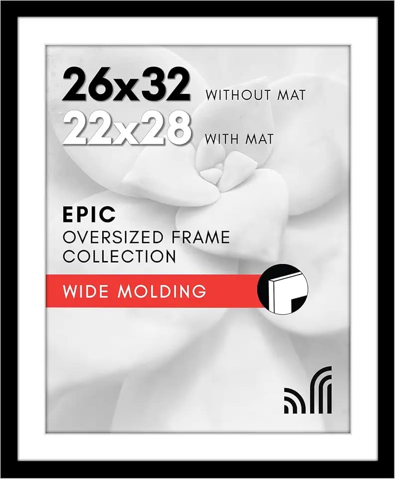 Americanflat 26x32 Poster Frame - Matted to 22x28 - Engineered Wood - Black