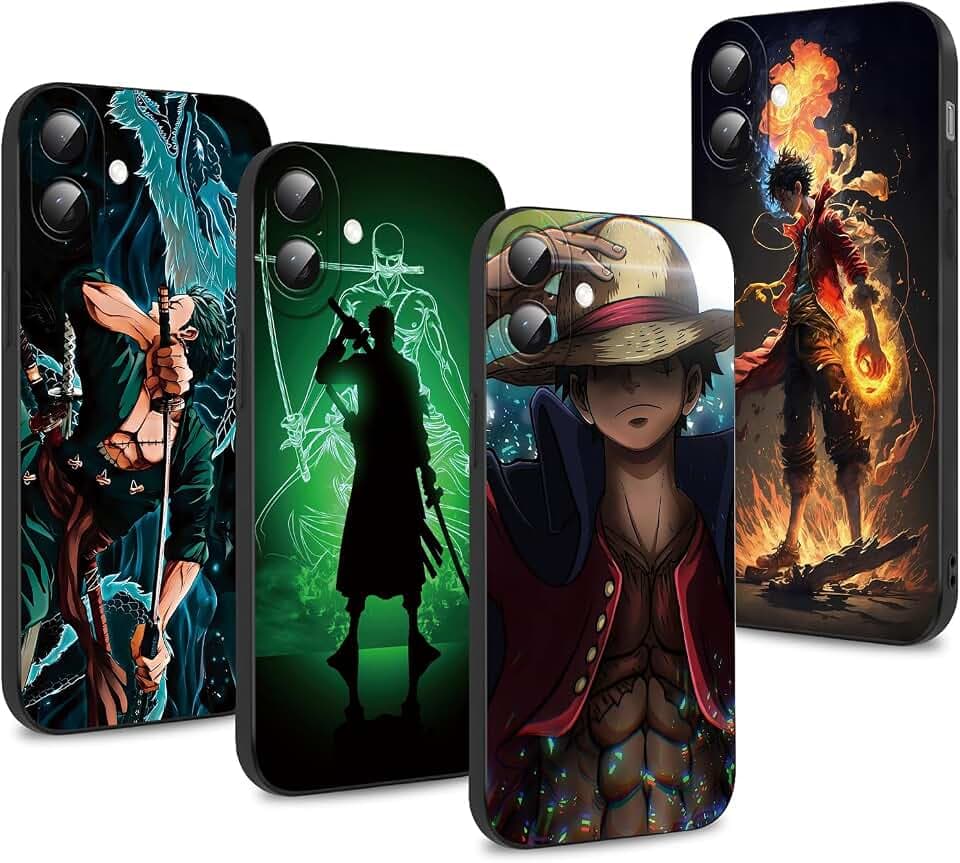 4 Stück Handyhülle für iPhone 17 Hülle 6.3'' Anime Luffy Zoro Gear 5 Sun God Nika Manga Muster Design Case Kameraschutz Schutzhülle TPU Silikon Weich Ultra Dünn- 02