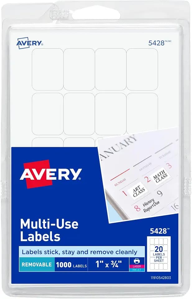 Avery Self-Adhesive Removable Labels, 0.75 x 1 Inches, White, 18 Packs (5428)