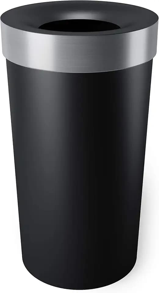 Umbra Vento Kitchen Trash Can, Open Top Bin, 16.5 Gallon, Black/Nickel