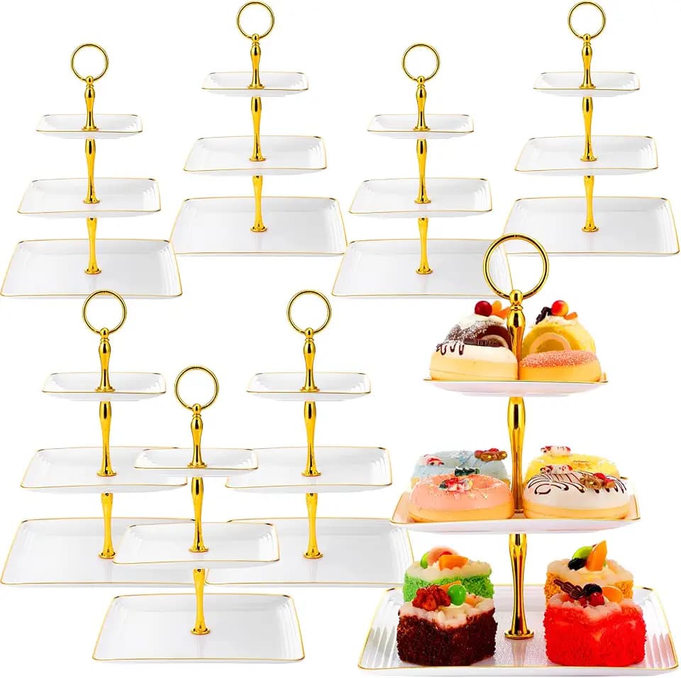 Teenyyou 8 Pack 3 Tier Cupcake Stand Bulk Tiered Dessert Stand, White