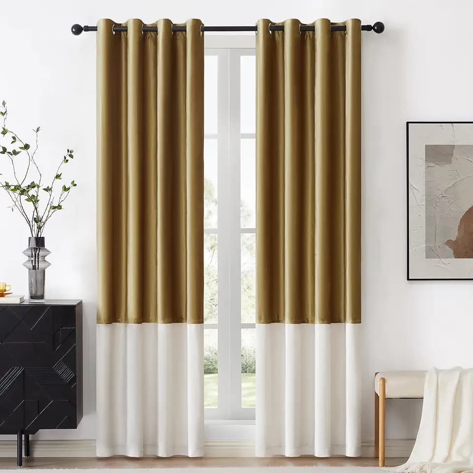 BULBUL Luxury Ivory Gold Curtains 108 inches for Modern Living Room