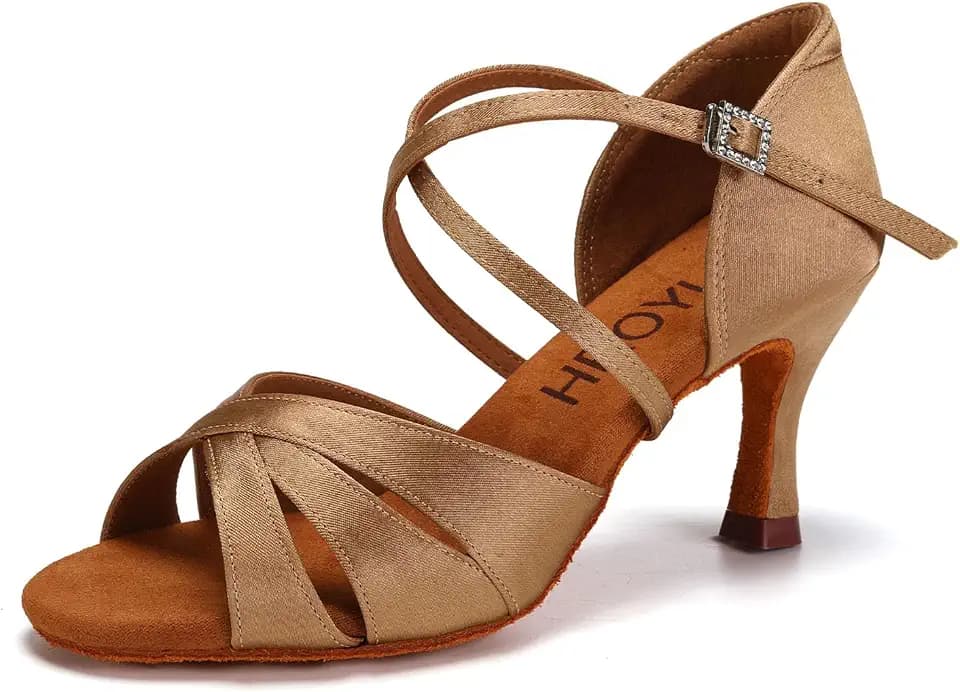 HROYL Women Latin Dance Shoe Satin Salsa Ballroom Practice 3047