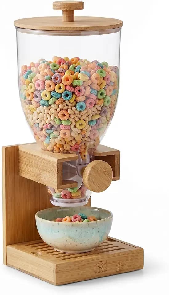 Honey-Can-Do Compact Dry Food Dispenser, Single Control & Snack Storage Container for Countertop or Pantry, Bamboo