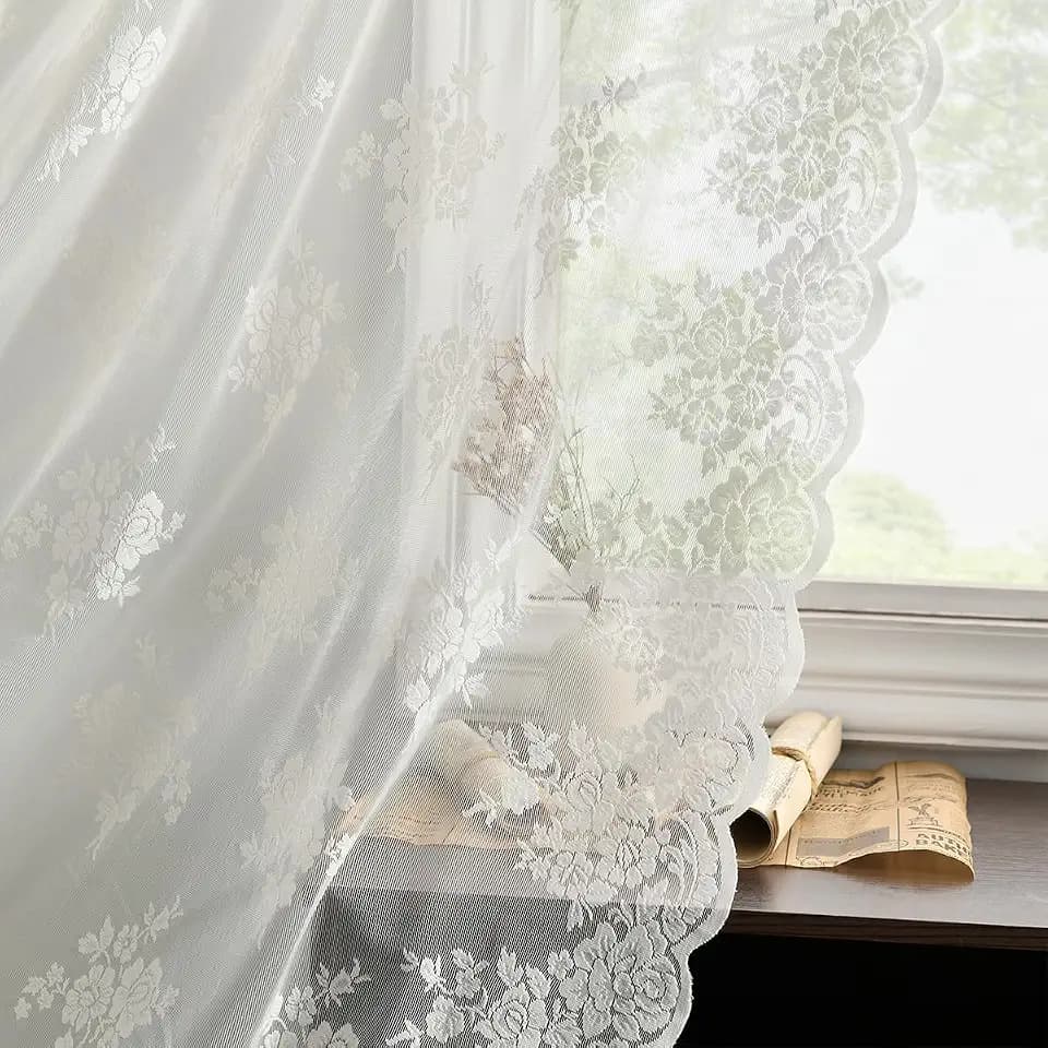 Kotile Ivory Lace Curtains for Bedroom, Vintage Floral, 52x84 Inch 2 Panels