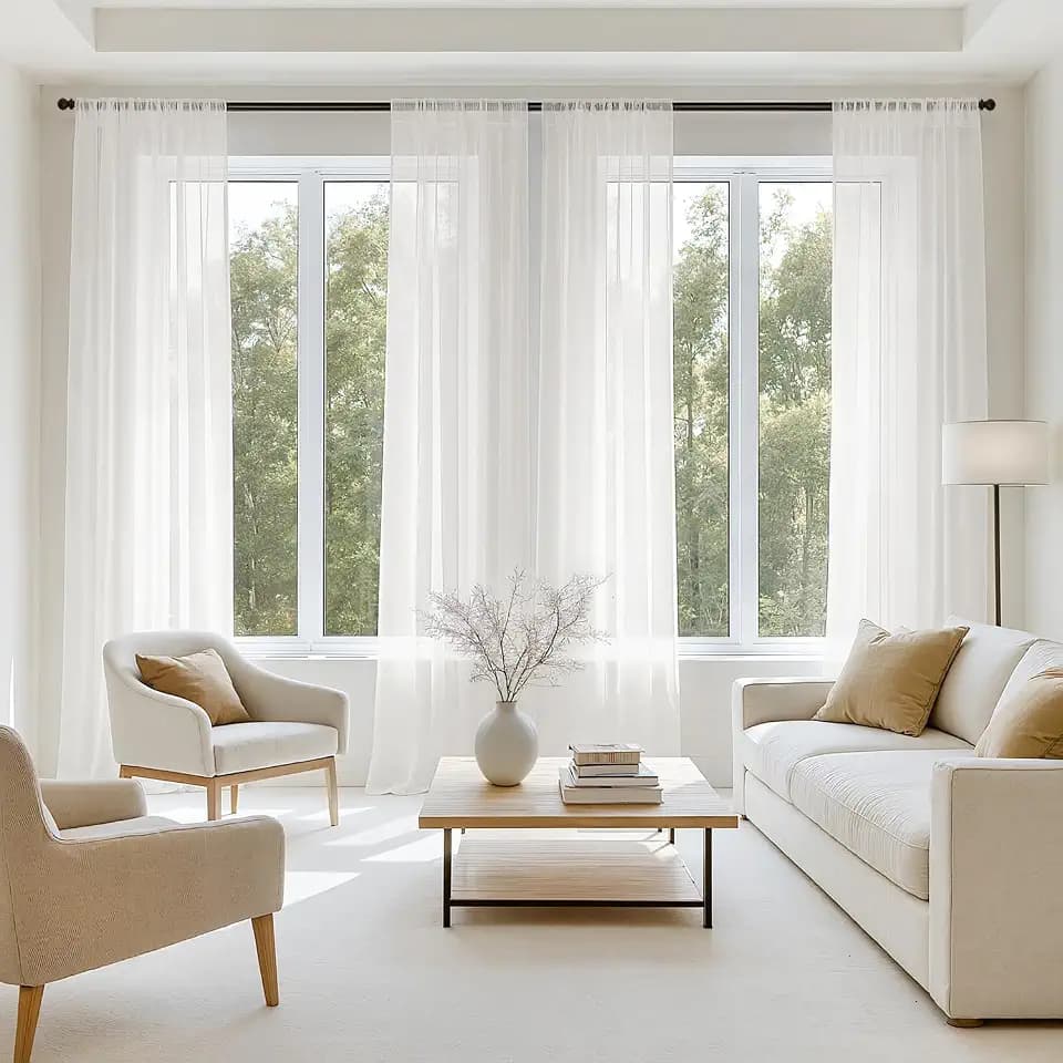 MIULEE Beige White Sheer Curtains 96 Inches Long 4 Panels 42 x 96 Inches