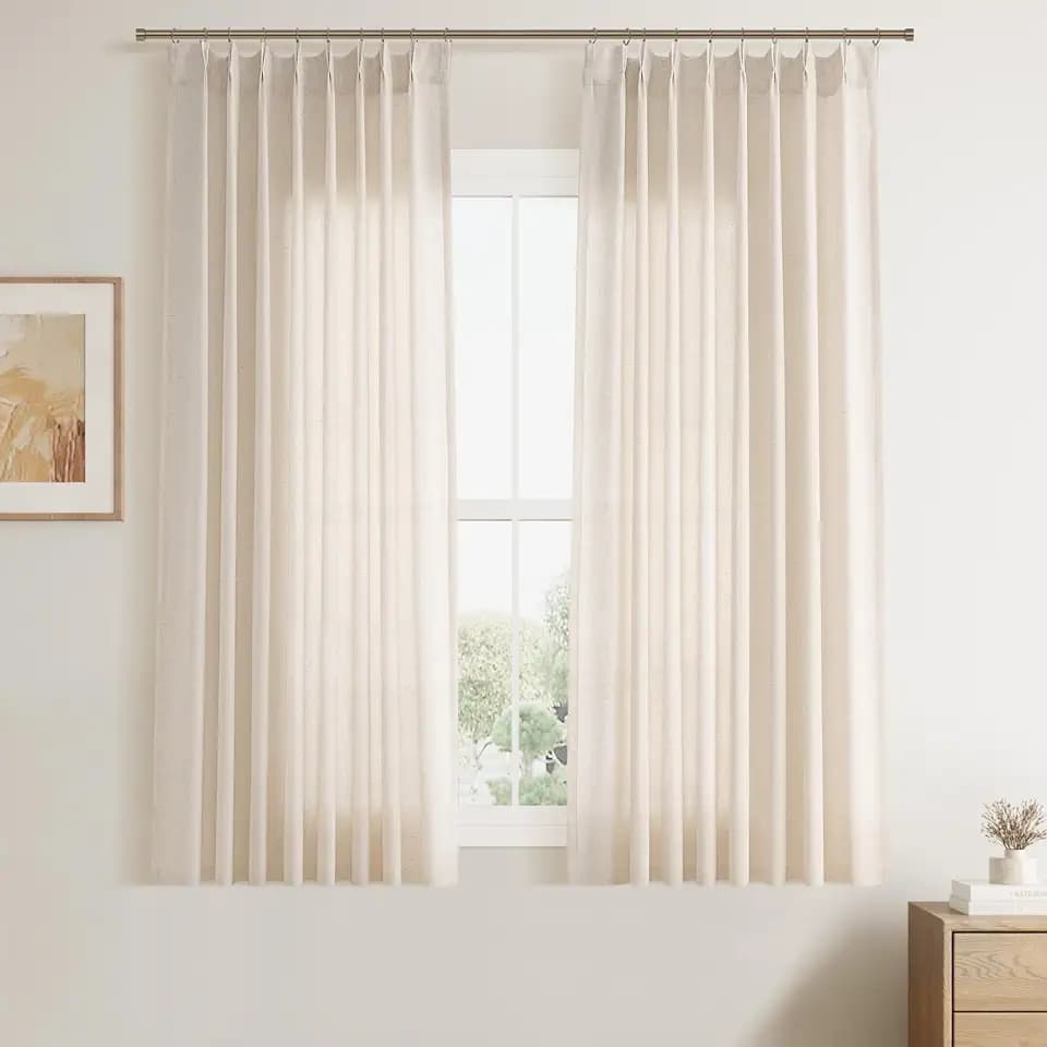 Joywell Linen Pinch Pleated Short Curtains 45 Inch for Living Room Beige