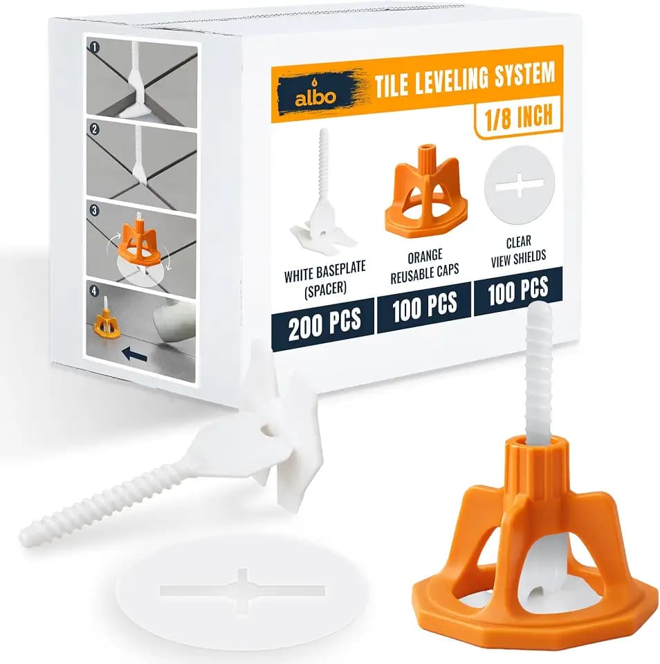 ALBO Tile Leveling System Set 1/8 inch - 400 PCS - Professional Floor & Wall Spacer Kit with Reusable Caps & Protection Plates - Anti-Lippage Installation Tools for Large and Small Tile Formats