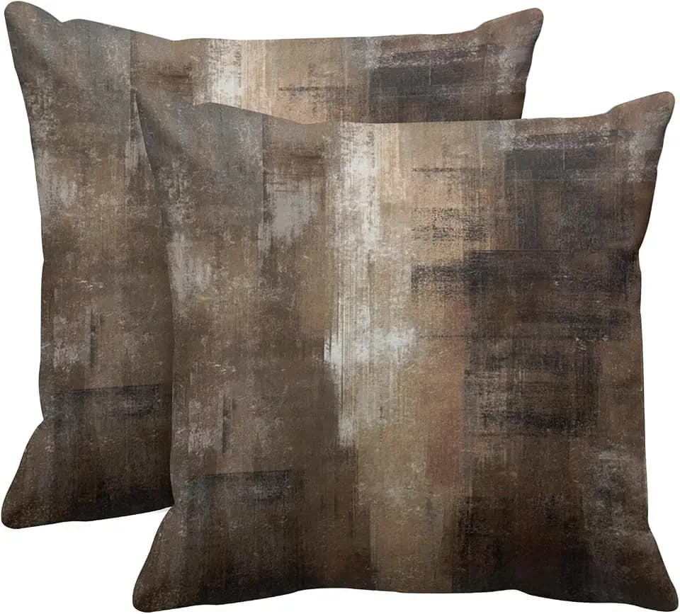 Britimes Throw Pillow Covers Set of 2, 16 x 16 Inch, Brown Grey Beige