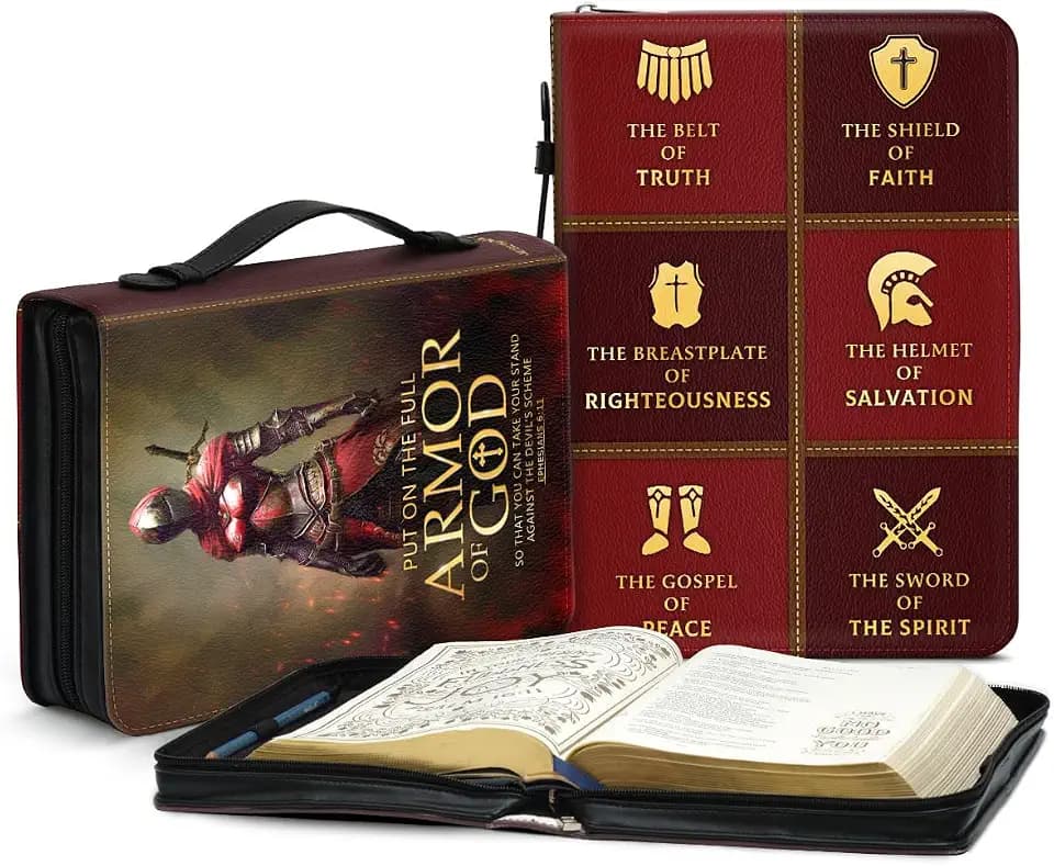 Jesuspirit Bible Covers for Men - Armor of God Bible Cover - Christian Bible Cover with Faith Scripture - Religious Appreciation Gifts for Pastor, Father's Day Gifts (E - Armor of God Female, Medium)