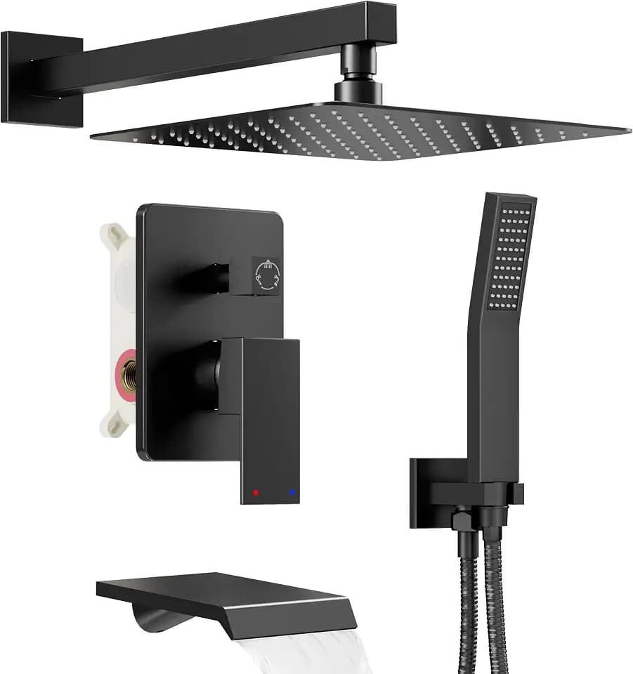 BathTub Shower Faucet Set with 10'' Rain shower head,Matte Black