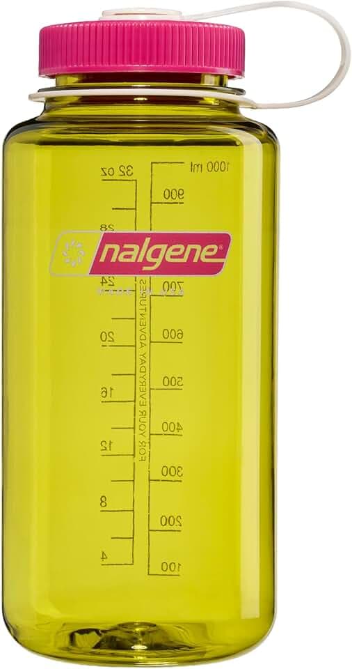 Nalgene 32 oz Wide Mouth Water Bottle, Thrill & Motion, Endive w/Fuschia Purple