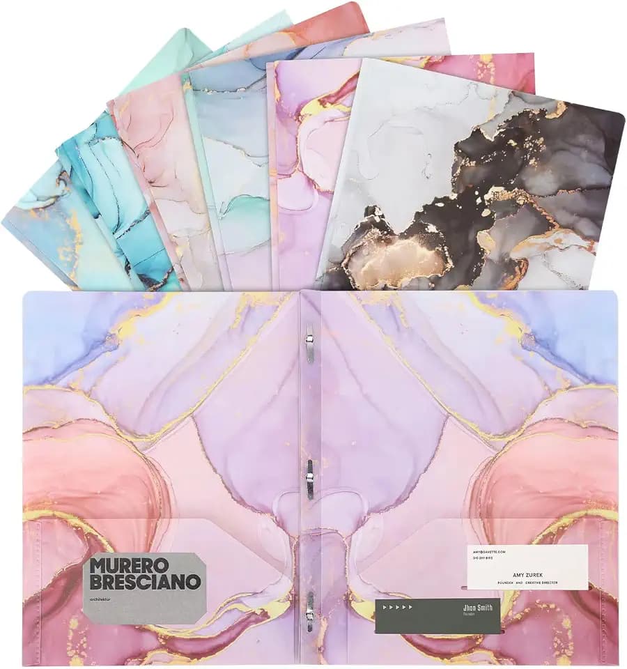 Ddaowanx Folders with 2 Pockets and 3 Prongs,6 Pcs Cute Marble Style Folder