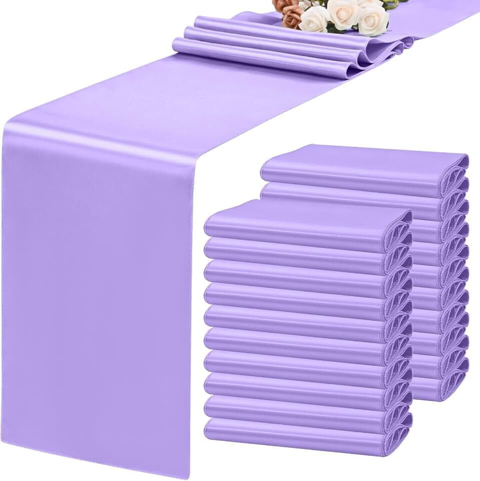 20 Pack Satin Table Runner 12 x 72 Inch Lavender Table Runner fit Rectange and Round Table,Long Premium Satin Silk Table Runners for Wedding,Birthday Banquets Engagements Party Decoration