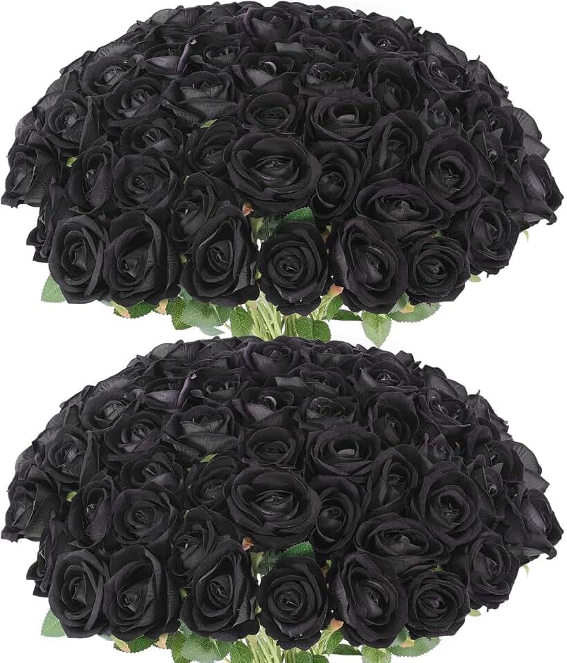 Rowfad 60 Pcs Artificial Roses Bulk, Fake Velvet Silk Flowers, Black