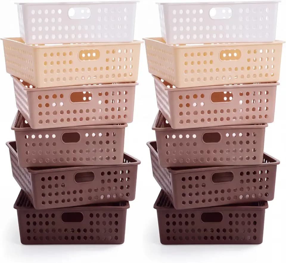 Geetery 12 Pack Classroom Storage Baskets with Handle,Gradient Brown