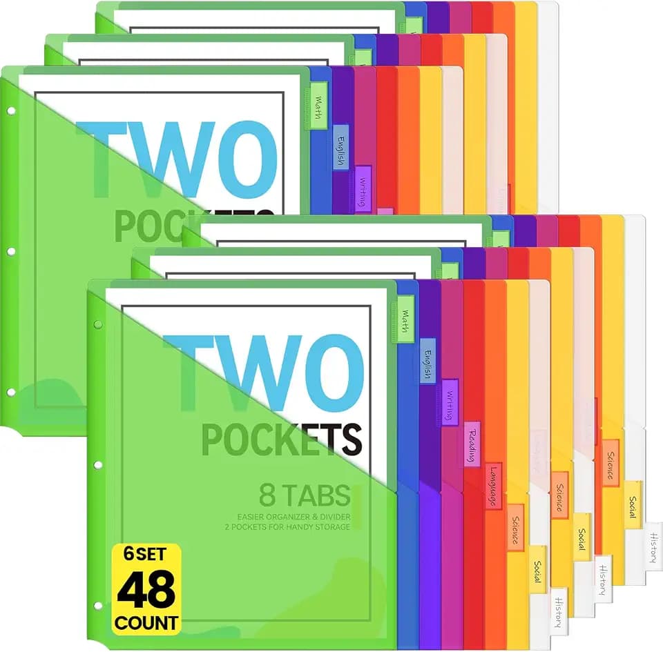 Sooez 48 Count Dividers with Pockets, Binder Dividers with tabs
