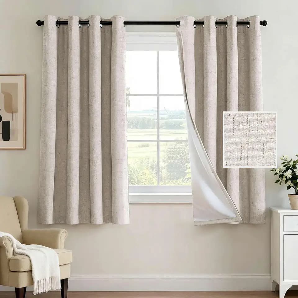 H.VERSAILTEX 100% Blackout Curtains for Bedroom 63 Inches Long Grommet Linen Face Full Light Blocking Curtain Drapes for Living Room Thermal Linen Look Curtains 2 Panels Set, 52" W x 63" L, Natural